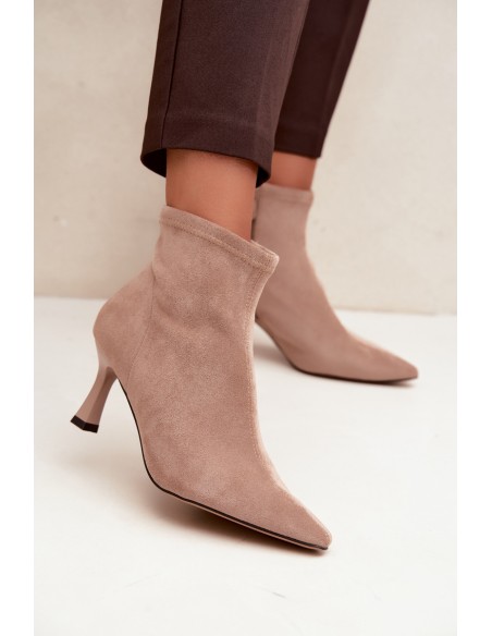 Women's Slim Heel Ankle Boots With Stitching Beige Clancy