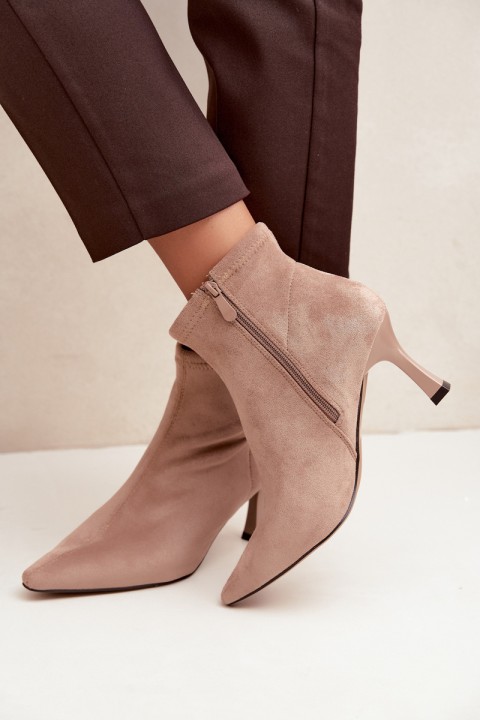 Women's Slim Heel Ankle Boots With Stitching Beige Clancy