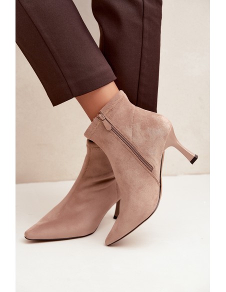 Women's Slim Heel Ankle Boots With Stitching Beige Clancy