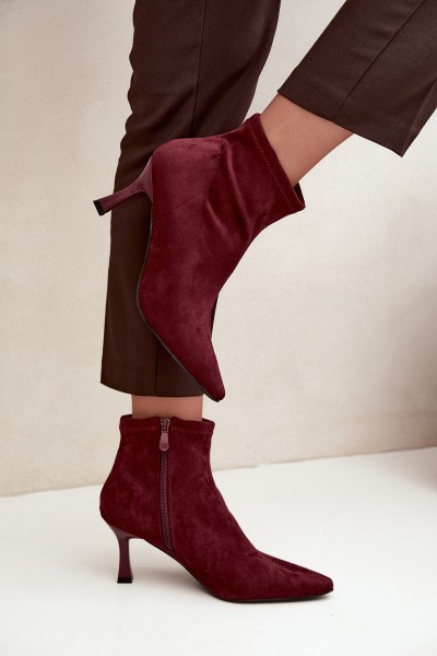 Women's Slim Heel Ankle Boots With Stitching Burgundy Clancy