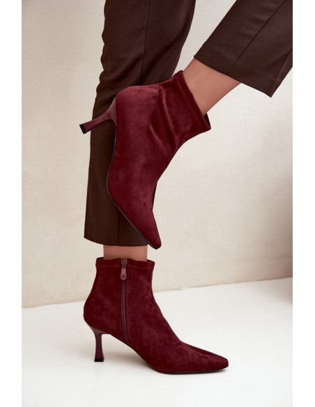 Women's Slim Heel Ankle Boots With Stitching Burgundy Clancy