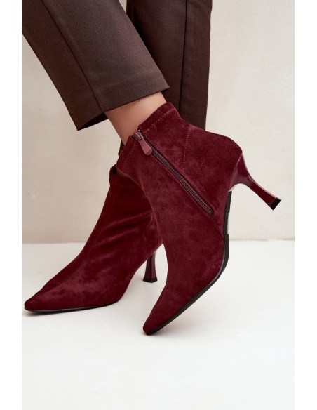 Women's Slim Heel Ankle Boots With Stitching Burgundy Clancy