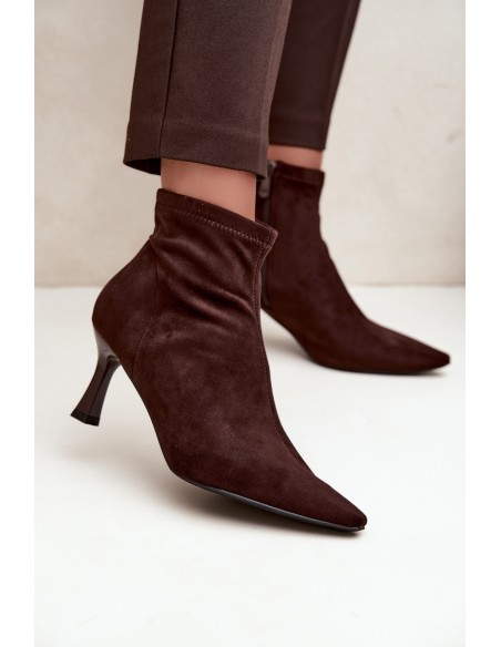 Women's Slim Heel Ankle Boots With Stitching Chocolate Clancy