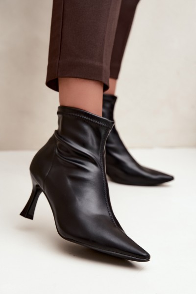 Women's Slim Heel Ankle Boots With Stitching Eco Leather Black Clancy