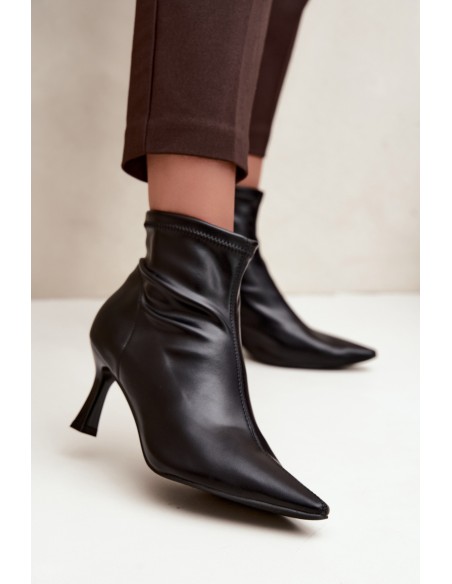 Women's Slim Heel Ankle Boots With Stitching Eco Leather Black Clancy