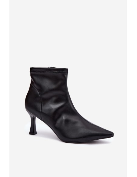 Women's Slim Heel Ankle Boots With Stitching Eco Leather Black Clancy