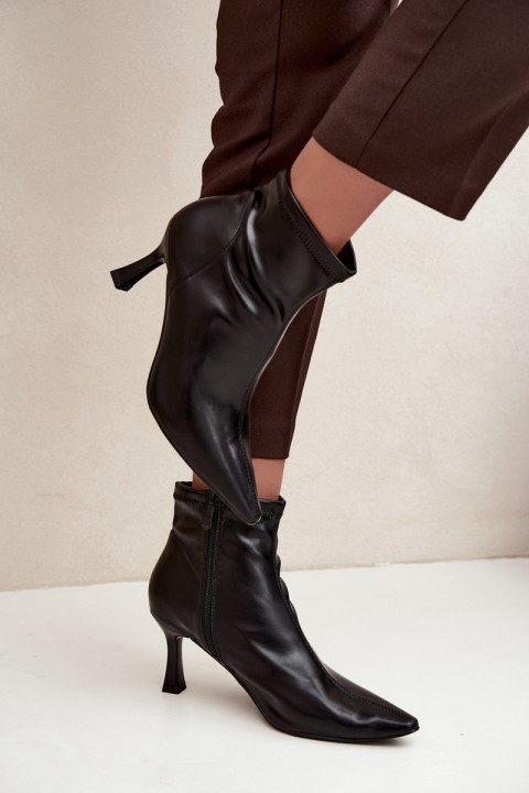 Women's Slim Heel Ankle Boots With Stitching Eco Leather Black Clancy