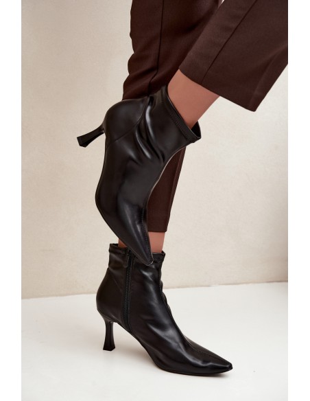 Women's Slim Heel Ankle Boots With Stitching Eco Leather Black Clancy