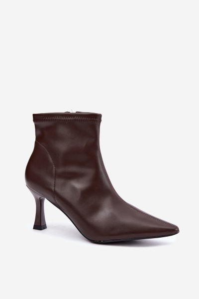 Women's Slim Heel Ankle Boots With Stitching Eco Leather Chocolate Clancy 2
