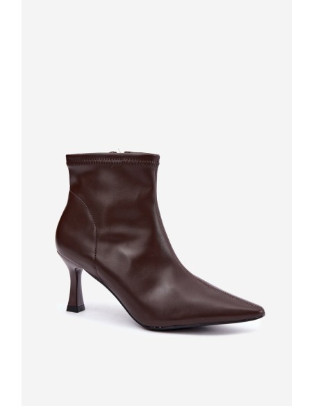 Women's Slim Heel Ankle Boots With Stitching Eco Leather Chocolate Clancy