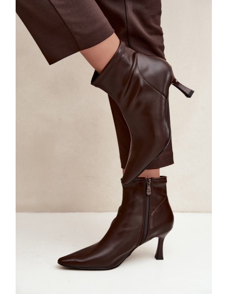 Women's Slim Heel Ankle Boots With Stitching Eco Leather Chocolate Clancy