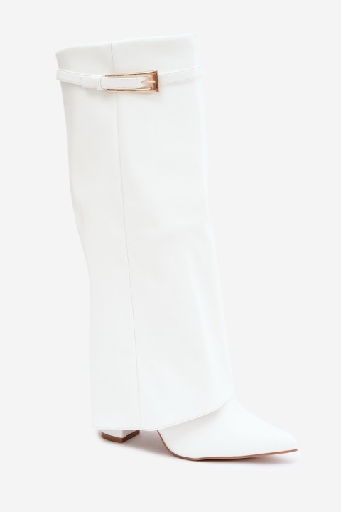 Wedge Heel Boots with Curved Shaft and Buckle White Amrie