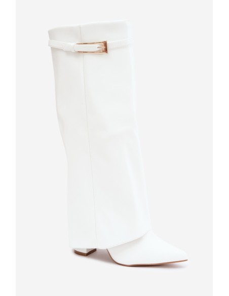 Wedge Heel Boots with Curved Shaft and Buckle White Amrie