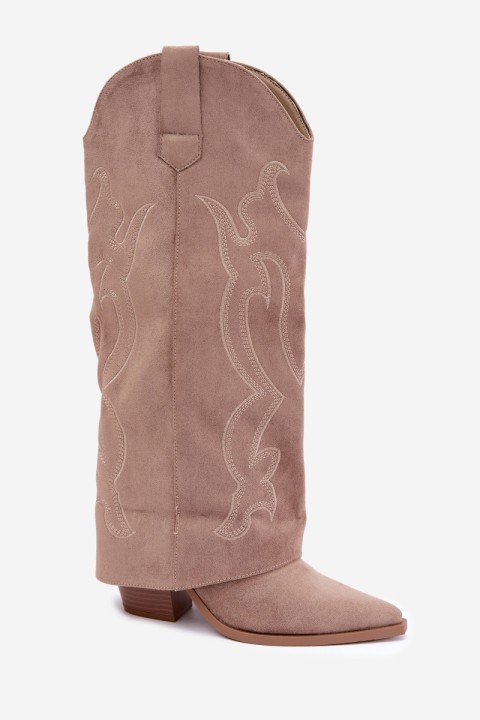 Knee-High Cowboy Boots with Block Heel and Turned Shaft Khaki Irella