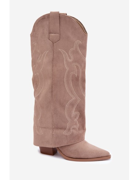 Knee-High Cowboy Boots with Block Heel and Turned Shaft Khaki Irella