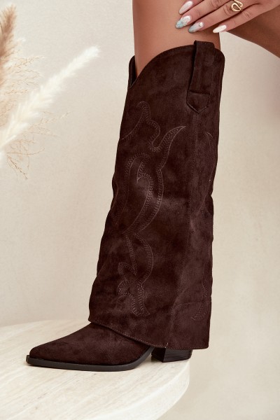Chocolate Brown Cowboy Boots With Block Heel And Turned-Up Shaft Irella