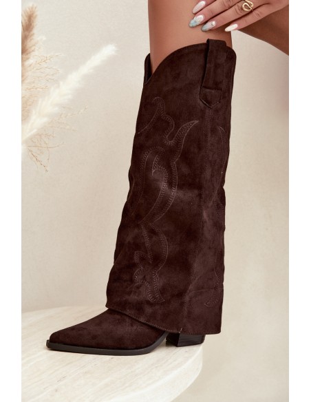 Chocolate Brown Cowboy Boots With Block Heel And Turned-Up Shaft Irella
