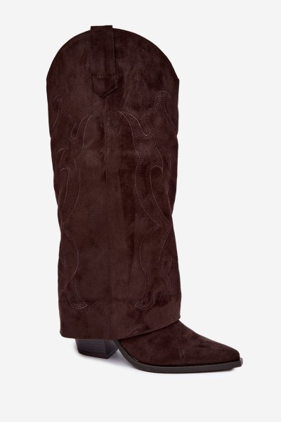 Chocolate Brown Cowboy Boots With Block Heel And Turned-Up Shaft Irella 2