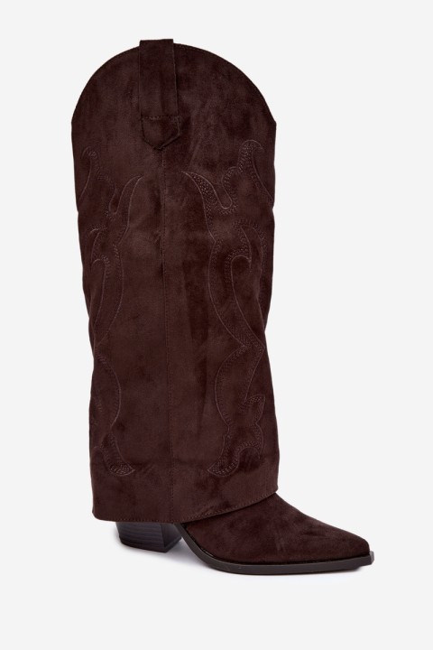 Chocolate Brown Cowboy Boots With Block Heel And Turned-Up Shaft Irella