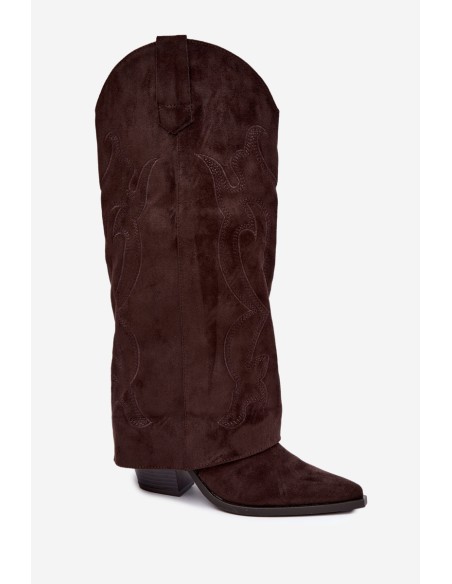 Chocolate Brown Cowboy Boots With Block Heel And Turned-Up Shaft Irella