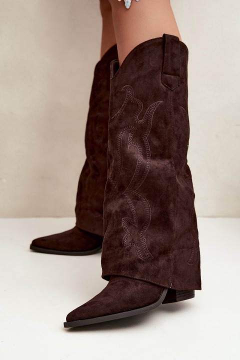 Chocolate Brown Cowboy Boots With Block Heel And Turned-Up Shaft Irella