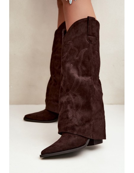 Chocolate Brown Cowboy Boots With Block Heel And Turned-Up Shaft Irella