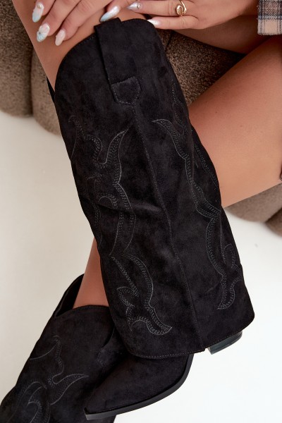 Black Cowboy Boots With Block Heel And Turned Shaft Irella