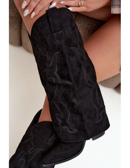 Black Cowboy Boots With Block Heel And Turned Shaft Irella