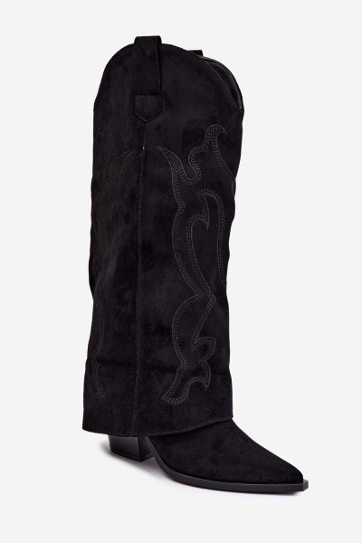 Black Cowboy Boots With Block Heel And Turned Shaft Irella 2