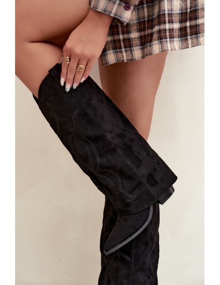 Black Cowboy Boots With Block Heel And Turned Shaft Irella