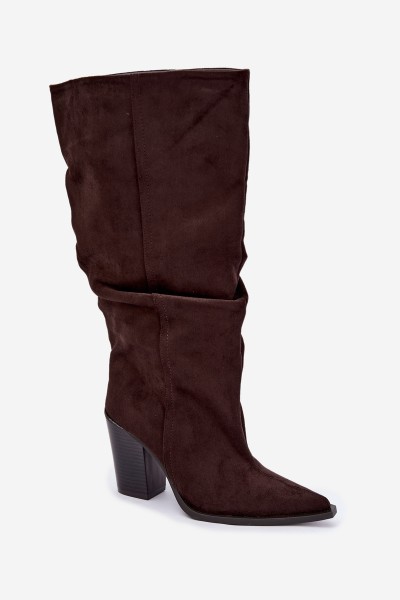 Chocolate Brown Block Heel Boots With Ruching Jensy 2