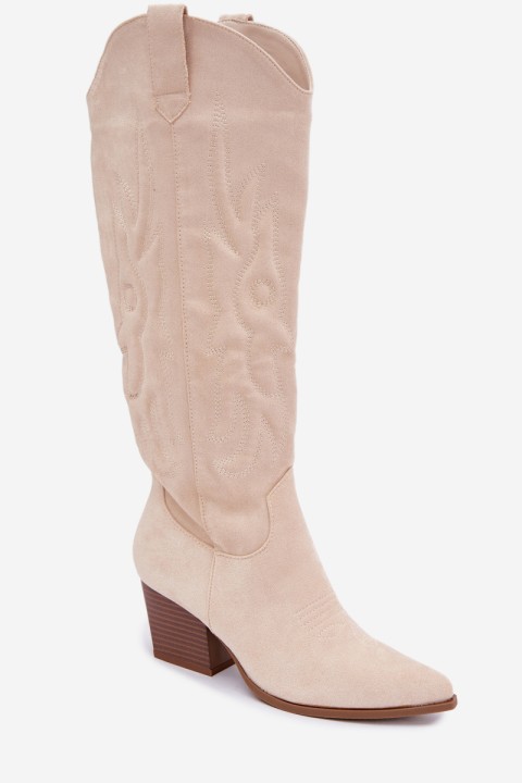 Women's Light Beige Cowboy Boots On Heels Glenor
