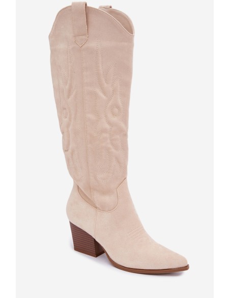 Women's Light Beige Cowboy Boots On Heels Glenor