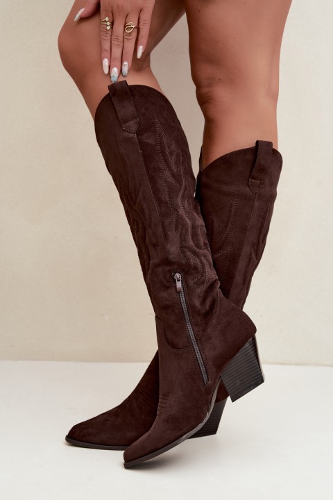 Women's Cowgirl Boots On Heel Chocolate Glenor