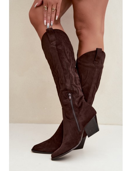 Women's Cowgirl Boots On Heel Chocolate Glenor