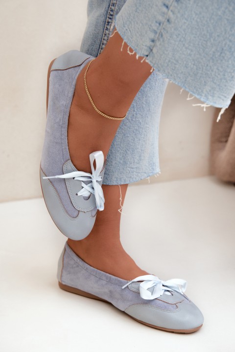 Sport Ballet Flats with Laces Blue Peony