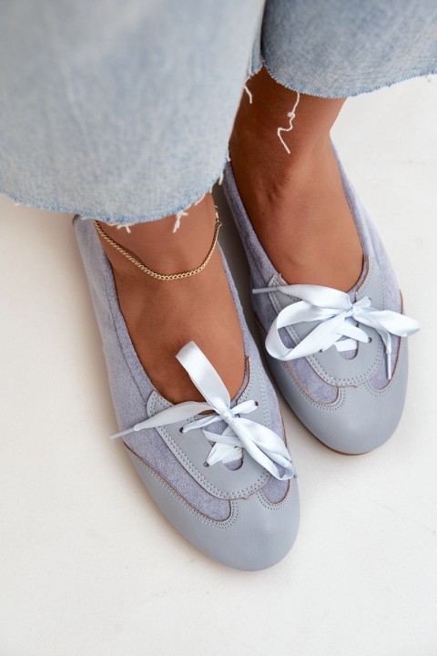 Sport Ballet Flats with Laces Blue Peony