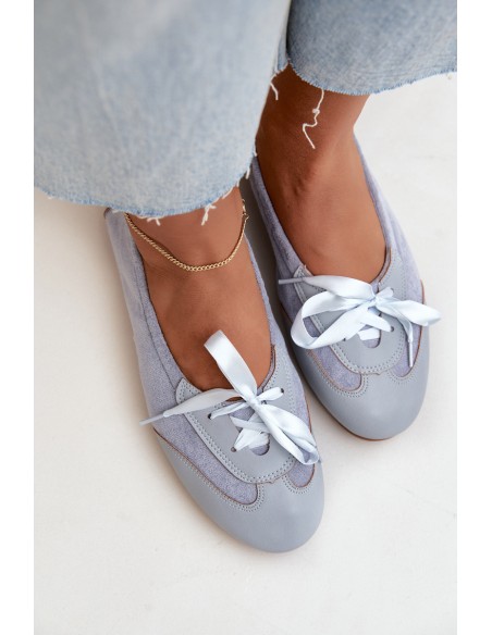 Sport Ballet Flats with Laces Blue Peony