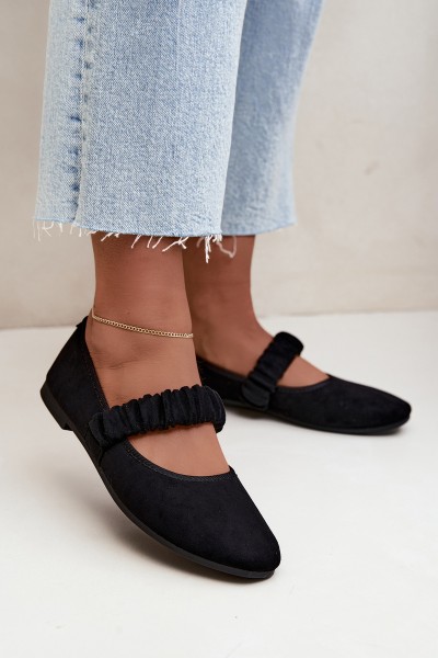 Black Ballerinas with Ruched Strap Loreya