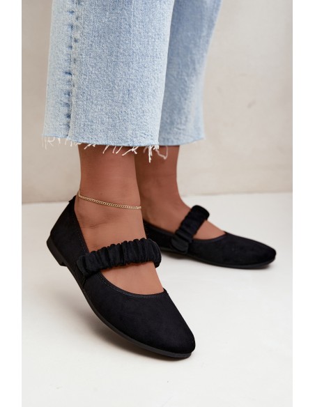Black Ballerinas with Ruched Strap Loreya