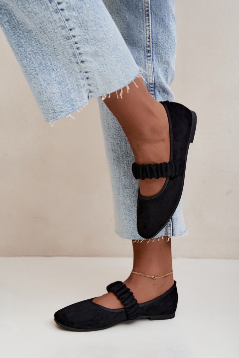Black Ballerinas with Ruched Strap Loreya
