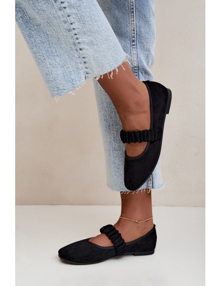 Black Ballerinas with Ruched Strap Loreya
