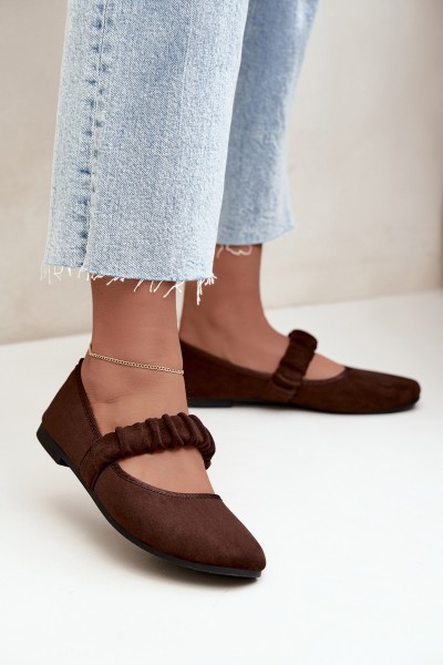 Women's Ruched Strap Chocolate Loreya Ballerinas