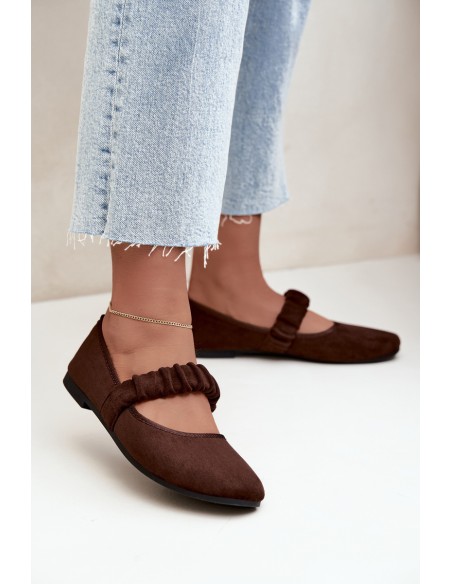 Women's Ruched Strap Chocolate Loreya Ballerinas