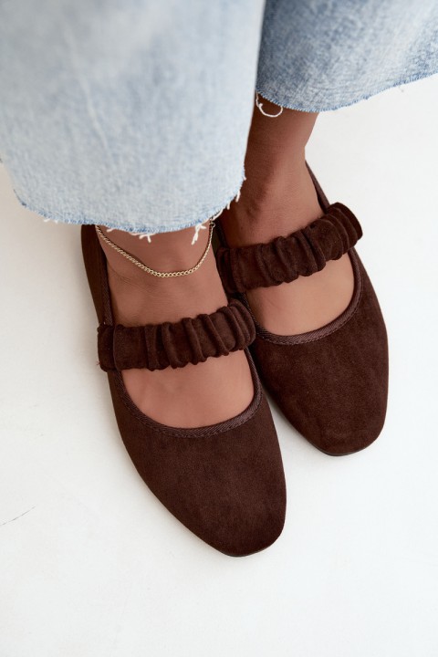 Women's Ruched Strap Chocolate Loreya Ballerinas