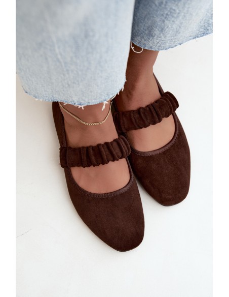 Women's Ruched Strap Chocolate Loreya Ballerinas