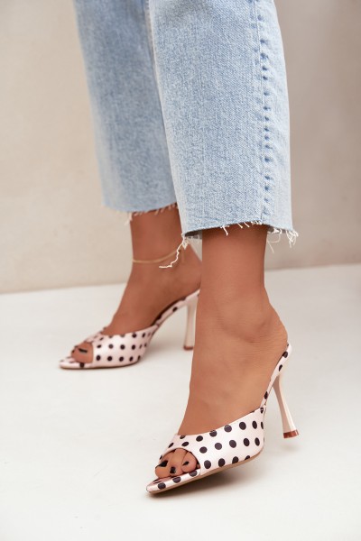 Women's High Heel Sandals With Polka Dots Beige Pevra