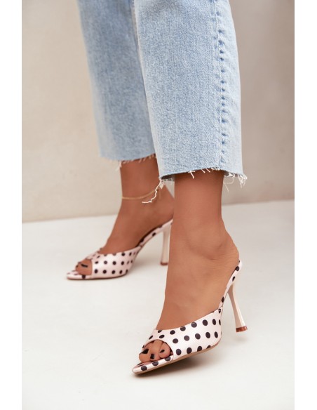 Women's High Heel Sandals With Polka Dots Beige Pevra