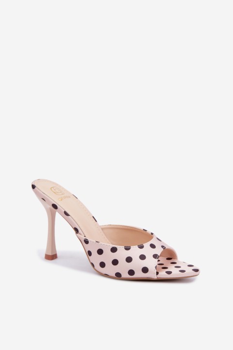 Women's High Heel Sandals With Polka Dots Beige Pevra