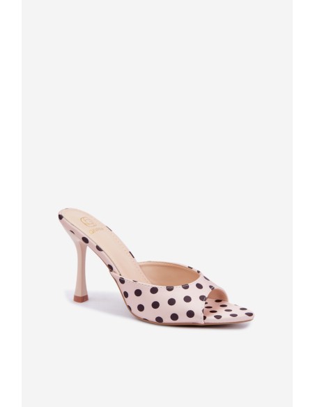 Women's High Heel Sandals With Polka Dots Beige Pevra